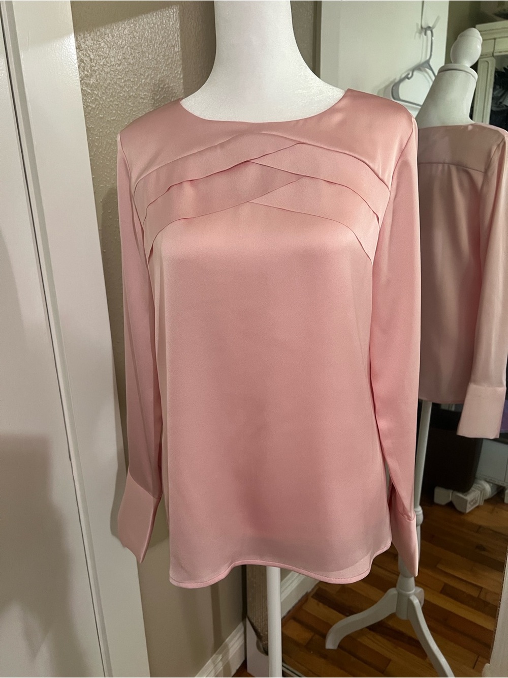Banana Republic Soft Pink Pleated Yoke Long-Sleeve Blouse